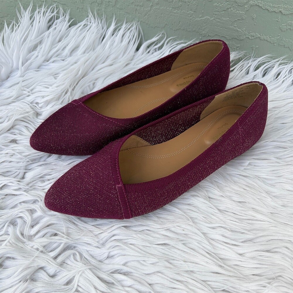 Hush Puppies Bounce Womens Flats Burgundy Sparkle Pointed Toe Slip-On